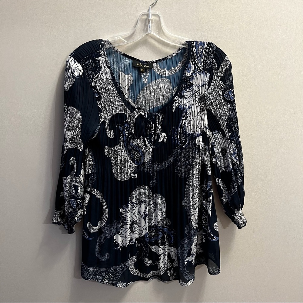 Navy blue pleated blouse
